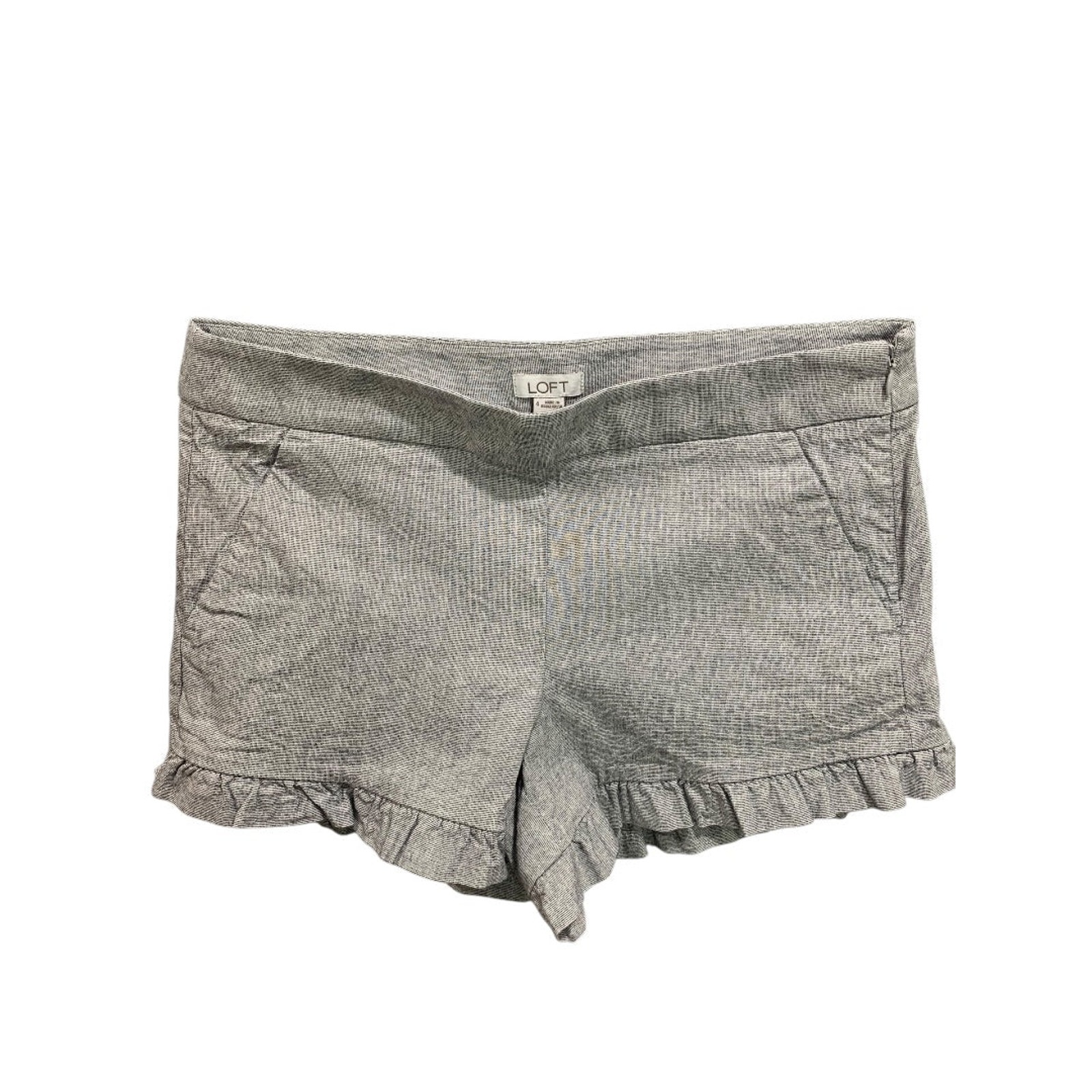 Size 4 Loft Womens Ruffle Hem Shorts Side Zip Blue